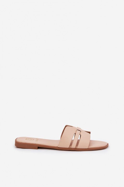 Damenhausschuhe mit breiten Absätzen Mit Ausschnitten Eko Haut Beige Ecapus Damenhausschuhe mit breiten Absätzen Mit Ausschnitten Eko Haut Beige Ecapus