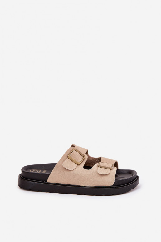 Damenhausschuhe mit einer Plattform mit Schnallen Beige Simbes Damenhausschuhe mit einer Plattform mit Schnallen Beige Simbes