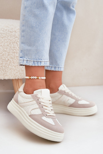 Sneakers Stilvollllschuhe Feminin mit einer Plattform Beige Lesida 2