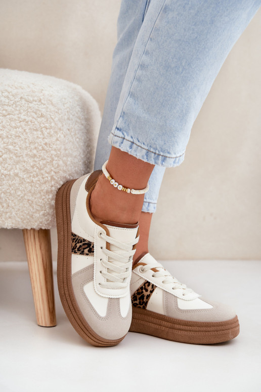 Feminin Sneakers Stilvollllschuhe mit einer Plattform mit Leopardenfellmuster Beige Lincidi Feminin Sneakers Stilvollllschuhe mit einer Plattform mit Leopardenfellmuster Beige Lincidi