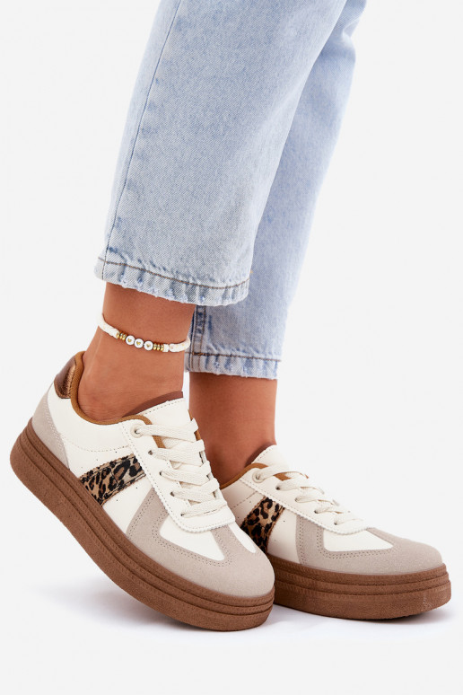Feminin Sneakers Stilvollllschuhe mit einer Plattform mit Leopardenfellmuster Beige Lincidi Feminin Sneakers Stilvollllschuhe mit einer Plattform mit Leopardenfellmuster Beige Lincidi