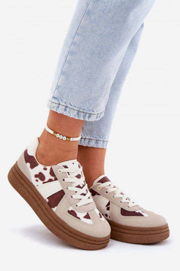 Feminin Sneakers Stilvollllschuhe mit einer Plattform IN Łaty Beige Lincidi