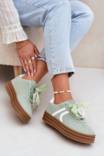 Sneakers Stilvollllschuhe Feminin mit einer Plattform mit schönen Details grüne Farbe Vinness