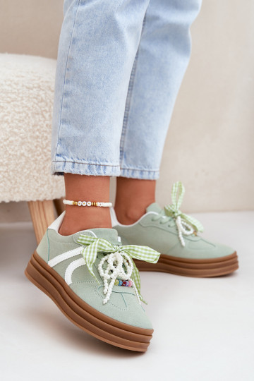 Sneakers Stilvollllschuhe Feminin mit einer Plattform mit schönen Details grüne Farbe Vinness 2
