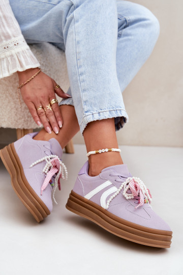 Sneakers Stilvollllschuhe Feminin mit einer Plattform mit schönen Details Violette Farbe Vinness