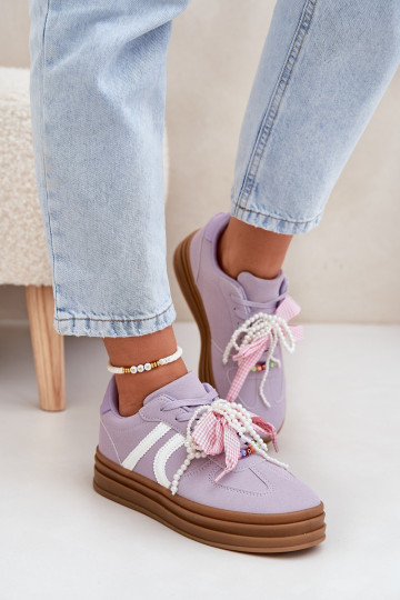 Sneakers Stilvollllschuhe Feminin mit einer Plattform mit schönen Details Violette Farbe Vinness 2