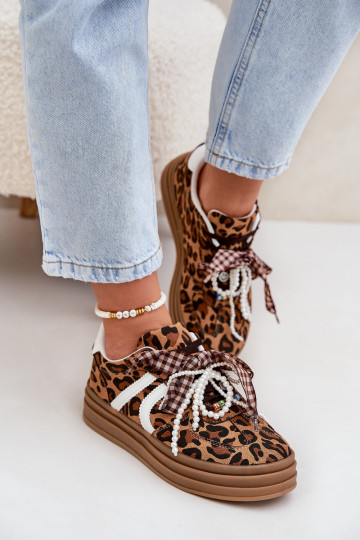 Sneakers Stilvollllschuhe Feminin mit Leopardenfellmuster mit einer Plattform mit schönen Details braune Farbe Vinness 2