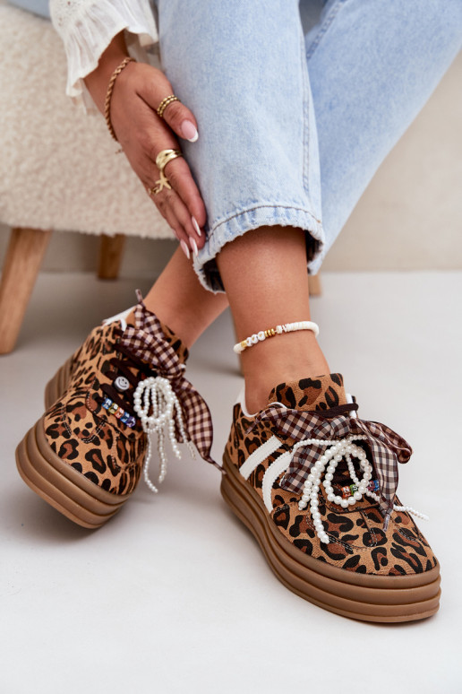 Sneakers Stilvollllschuhe Feminin mit Leopardenfellmuster mit einer Plattform mit schönen Details braune Farbe Vinness Sneakers Stilvollllschuhe Feminin mit Leopardenfellmuster mit einer Plattform mit schönen Details braune Farbe Vinness