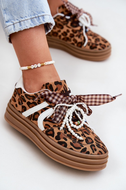 Sneakers Stilvollllschuhe Feminin mit Leopardenfellmuster mit einer Plattform mit schönen Details braune Farbe Vinness Sneakers Stilvollllschuhe Feminin mit Leopardenfellmuster mit einer Plattform mit schönen Details braune Farbe Vinness
