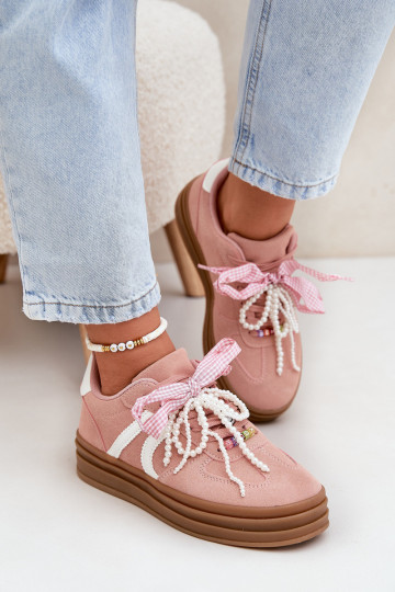 Sneakers Stilvollllschuhe Feminin mit einer Plattform mit schönen Details pinke Farbe Vinness 2