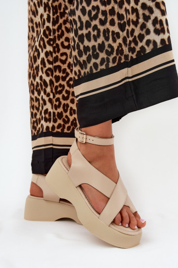 Damensandalen mit einer Plattform I Koturnie Eko Haut Beige Tenzorus 2