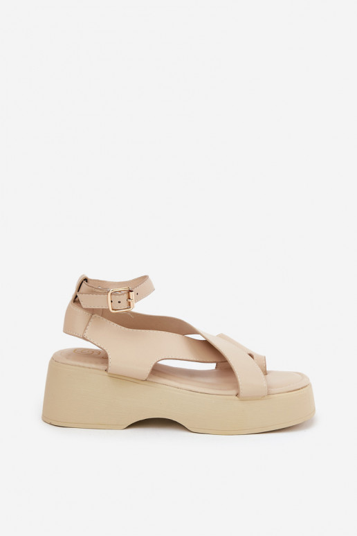 Damensandalen mit einer Plattform I Koturnie Eko Haut Beige Tenzorus