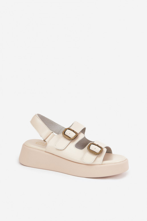 Damensandalen mit einer Plattform I Koturnie mit Schnallen Beige Genorre Damensandalen mit einer Plattform I Koturnie mit Schnallen Beige Genorre