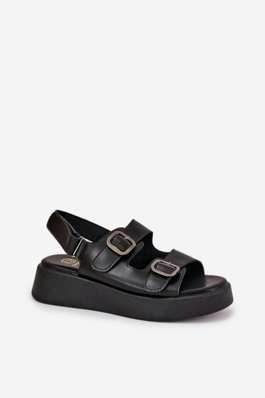 Damensandalen mit einer Plattform I Koturnie mit Schnallen schZuarze Farbe Genorre Damensandalen mit einer Plattform I Koturnie mit Schnallen schZuarze Farbe Genorre