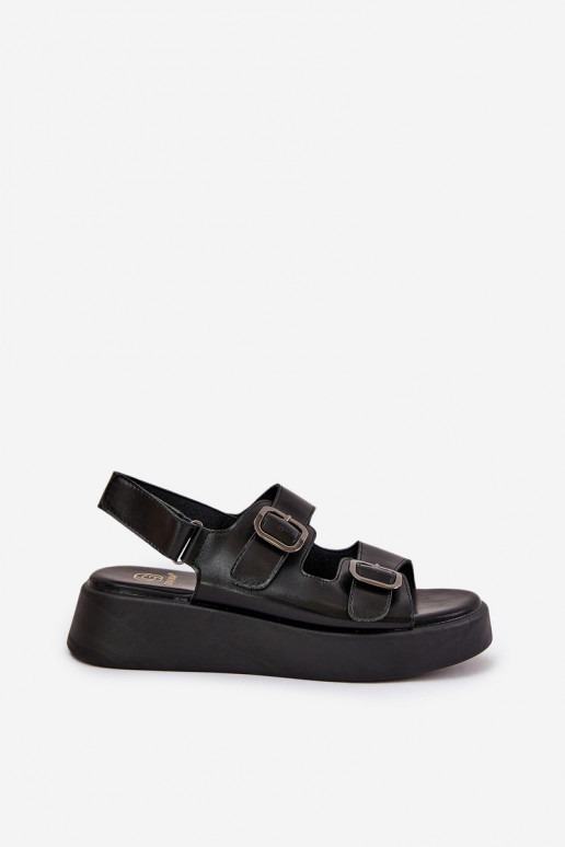 Damensandalen mit einer Plattform I Koturnie mit Schnallen schZuarze Farbe Genorre Damensandalen mit einer Plattform I Koturnie mit Schnallen schZuarze Farbe Genorre