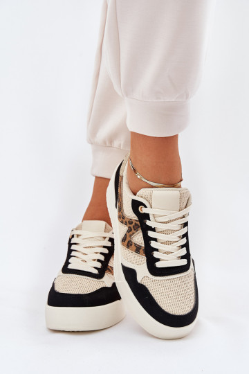 Turnschuhe Feminin mit einer Plattform mit Leopardenfellmuster schZuarze Farbe Lorori