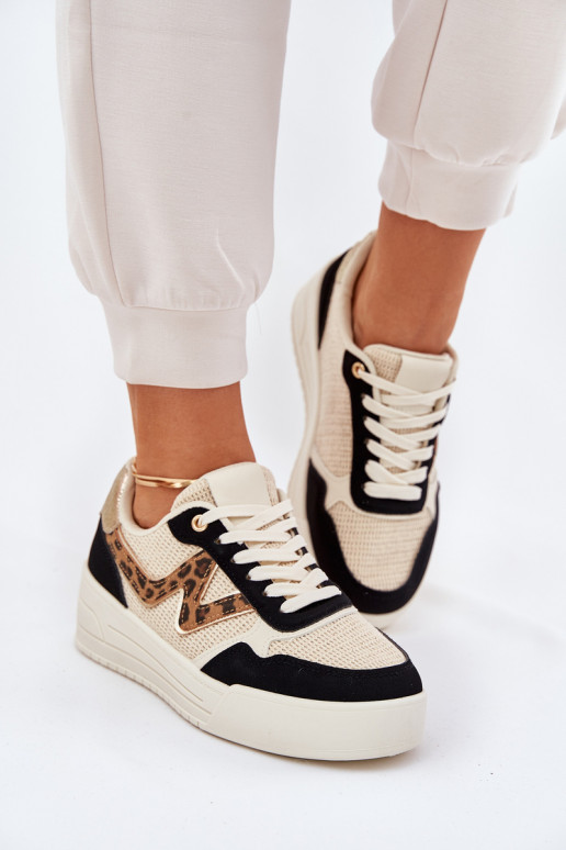 Turnschuhe Feminin mit einer Plattform mit Leopardenfellmuster schZuarze Farbe Lorori