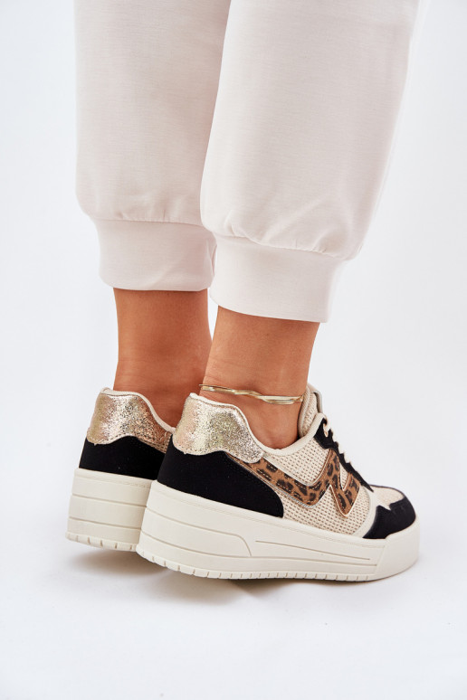 Turnschuhe Feminin mit einer Plattform mit Leopardenfellmuster schZuarze Farbe Lorori