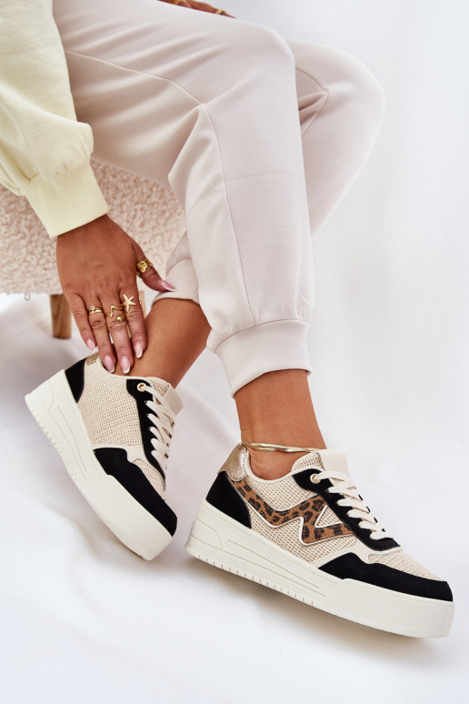 Turnschuhe Feminin mit einer Plattform mit Leopardenfellmuster schZuarze Farbe Lorori