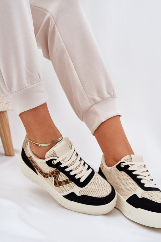 Turnschuhe Feminin mit einer Plattform mit Leopardenfellmuster schZuarze Farbe Lorori