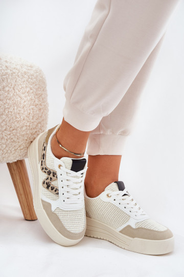 Turnschuhe Feminin mit einer Plattform mit Leopardenfellmuster Beige Lorori