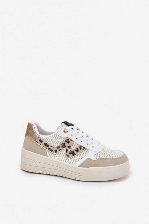Turnschuhe Feminin mit einer Plattform mit Leopardenfellmuster Beige Lorori