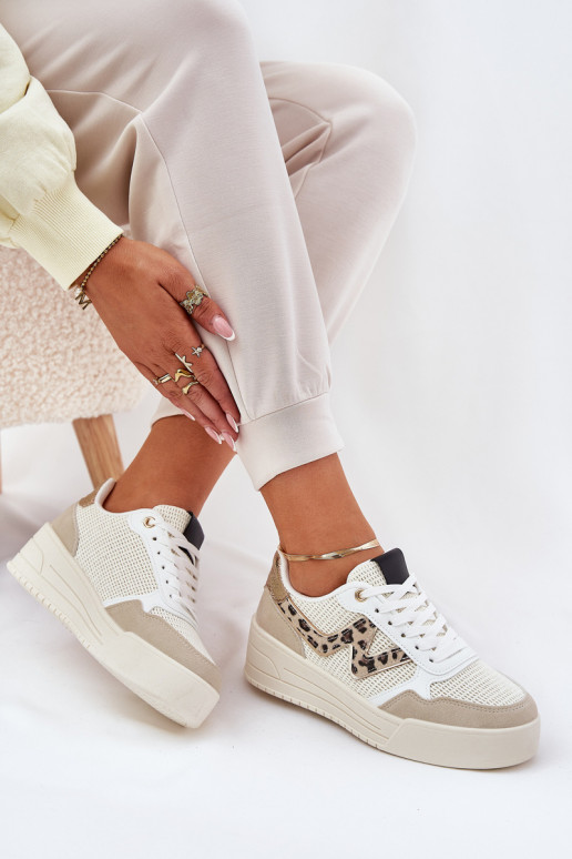 Turnschuhe Feminin mit einer Plattform mit Leopardenfellmuster Beige Lorori