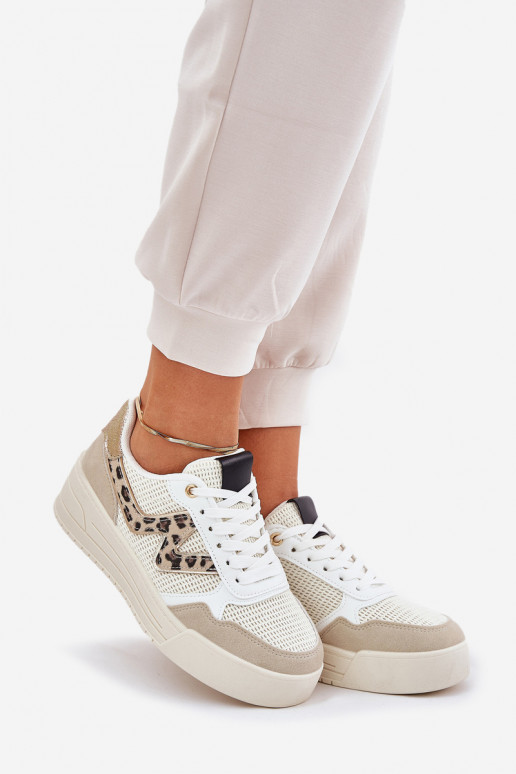 Turnschuhe Feminin mit einer Plattform mit Leopardenfellmuster Beige Lorori
