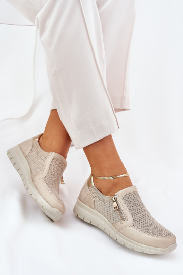 Schuhe Feminin mit einer Plattform mit Reißverschlüssen goldene Farbe Leanae