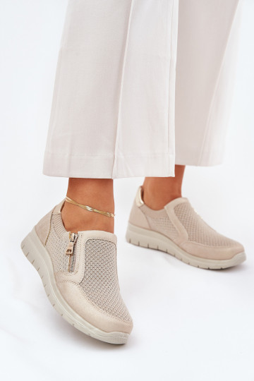 Schuhe Feminin mit einer Plattform mit Reißverschlüssen goldene Farbe Leanae 2