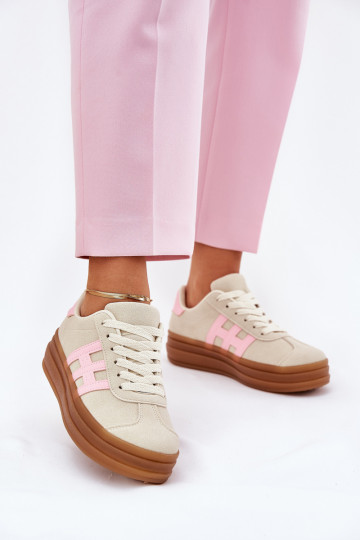 Sneakers Stilvollllschuhe Feminin mit einer Plattform Beige Syliyana