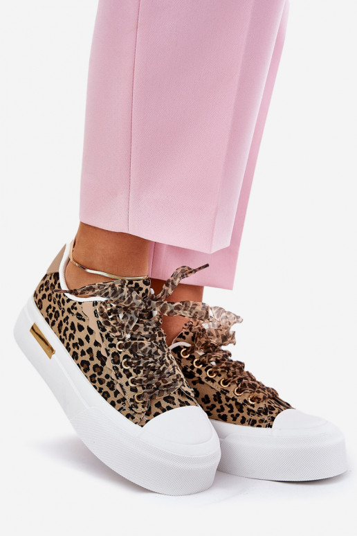 Freizeitschuhe mit einer Plattform Mit Dekorationen Schnürungm mit Leopardenfellmuster braune Farbe Zidora Freizeitschuhe mit einer Plattform Mit Dekorationen Schnürungm mit Leopardenfellmuster braune Farbe Zidora