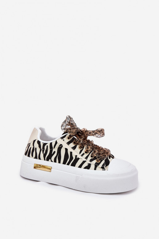 Freizeitschuhe mit einer Plattform Mit Dekorationen Schnürungm Zebra SchZuarz und-Beige Zidora Freizeitschuhe mit einer Plattform Mit Dekorationen Schnürungm Zebra SchZuarz und-Beige Zidora