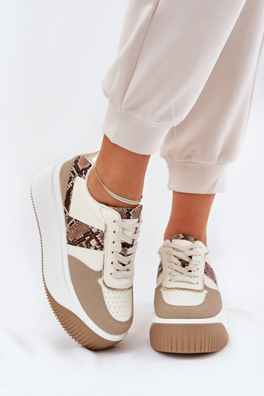 Sneakers Stilvollllschuhe Feminin mit einer Plattform Tiermuster Beige Telanila Sneakers Stilvollllschuhe Feminin mit einer Plattform Tiermuster Beige Telanila
