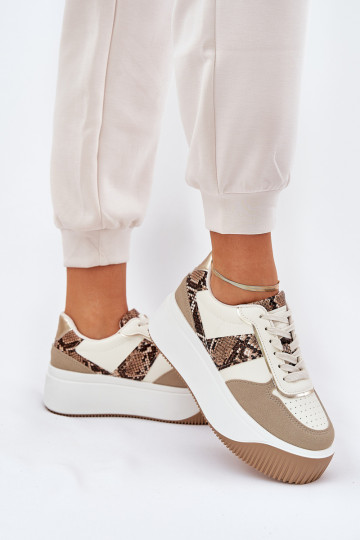 Sneakers Stilvollllschuhe Feminin mit einer Plattform Tiermuster Beige Telanila 2