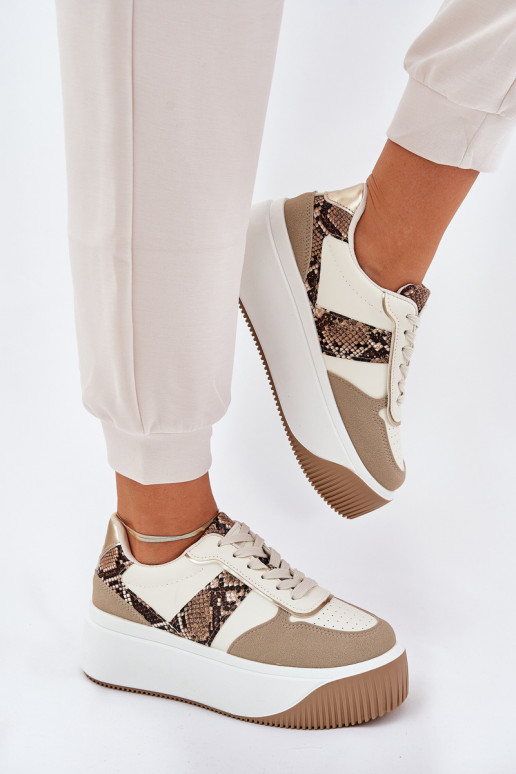 Sneakers Stilvollllschuhe Feminin mit einer Plattform Tiermuster Beige Telanila Sneakers Stilvollllschuhe Feminin mit einer Plattform Tiermuster Beige Telanila