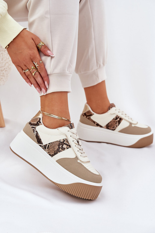 Sneakers Stilvollllschuhe Feminin mit einer Plattform Tiermuster Beige Telanila Sneakers Stilvollllschuhe Feminin mit einer Plattform Tiermuster Beige Telanila