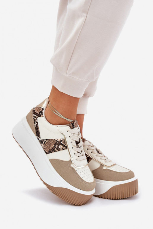 Sneakers Stilvollllschuhe Feminin mit einer Plattform Tiermuster Beige Telanila Sneakers Stilvollllschuhe Feminin mit einer Plattform Tiermuster Beige Telanila