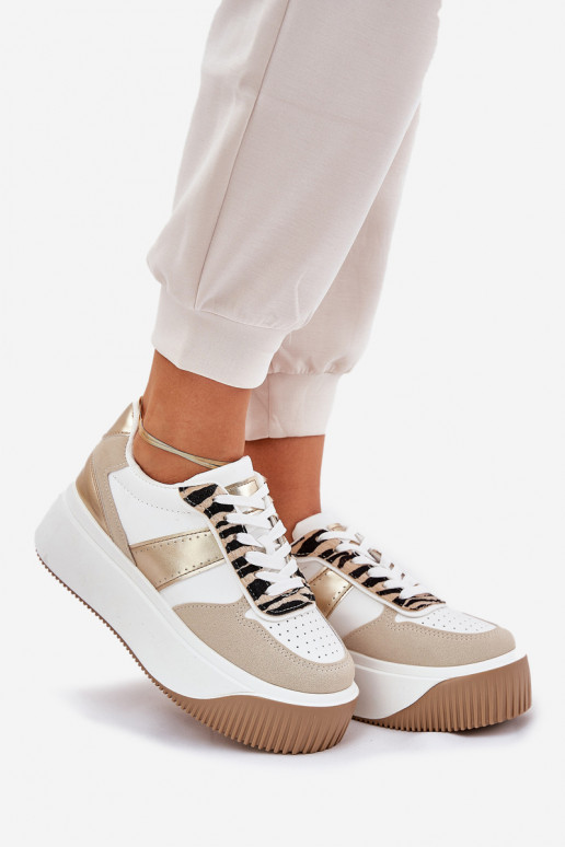 Sneakers Stilvollllschuhe Feminin mit einer Plattform Tiermuster Beige-goldene Farbe Telanila Sneakers Stilvollllschuhe Feminin mit einer Plattform Tiermuster Beige-goldene Farbe Telanila