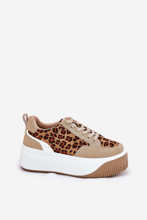 Sneakers Stilvollllschuhe Feminin mit einer Plattform mit Leopardenfellmuster Beige Tamorniel