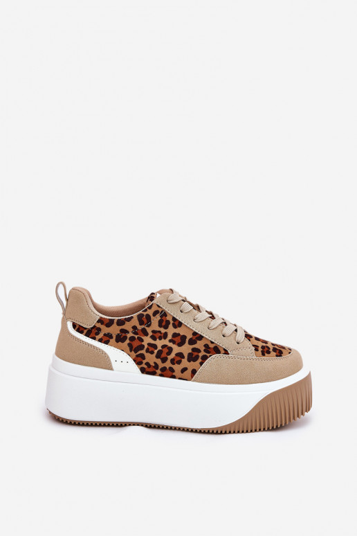 Sneakers Stilvollllschuhe Feminin mit einer Plattform mit Leopardenfellmuster Beige Tamorniel