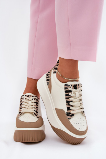 Sneakers Stilvollllschuhe Feminin mit einer Plattform Zebra Beige Tamorniel 2