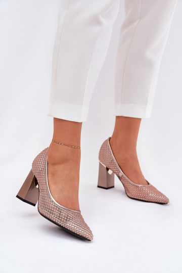 Dekoriert Netz Schuhe mit Absätzen Vinceza 62211 Beige