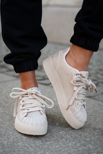 Sneaker-Modell Schuhe für Damen mit Dekoration und Plateau in Sandfarbe Eanneth