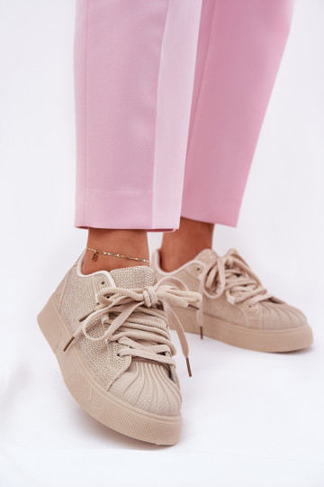 Sneaker-Modell Schuhe für Damen mit Dekoration und Plateau in Sandfarbe Eanneth 2